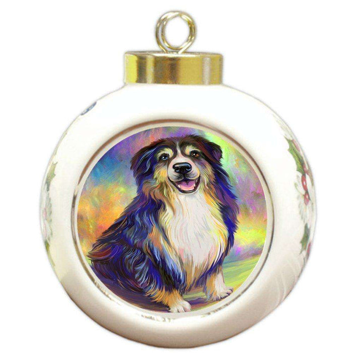 Pardise Wave Australian Shepherd Blue Merle Dog Round Ball Christmas Ornament RBPOR48589