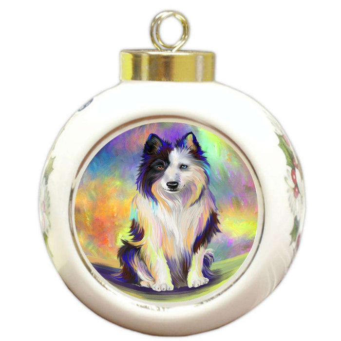 Pardise Wave Border Collie Dog Round Ball Christmas Ornament RBPOR53596