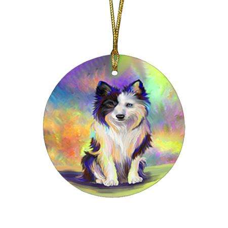 Pardise Wave Border Collie Dog Round Flat Christmas Ornament RFPOR53587