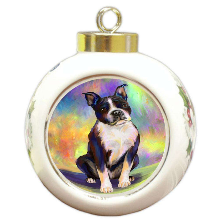 Pardise Wave Boston Terrier Dog Round Ball Christmas Ornament RBPOR53597