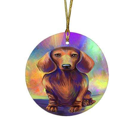 Pardise Wave Dachshund Dog Round Flat Christmas Ornament RFPOR53589
