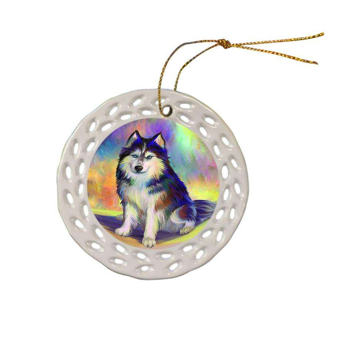 Pardise Wave Siberian Husky Dog Ceramic Doily Ornament DPOR53602