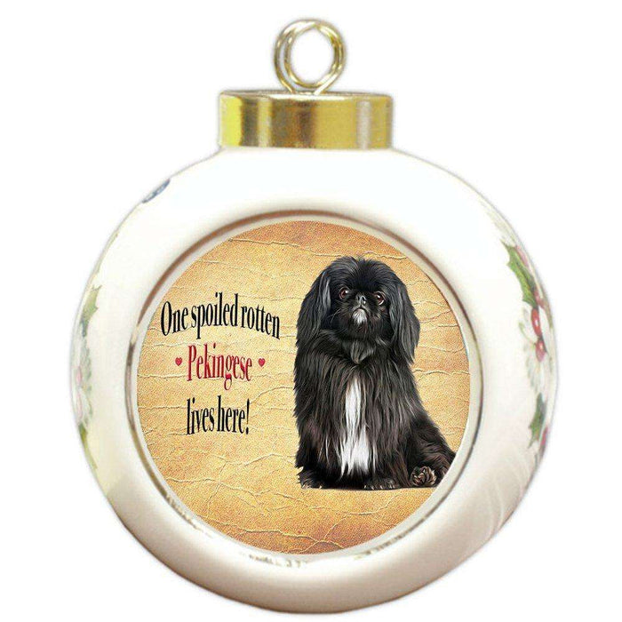 Pekingese Black Spoiled Rotten Dog Round Ceramic Christmas Ornament