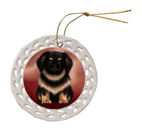 Pekingese Dog Christmas Doily Ceramic Ornament