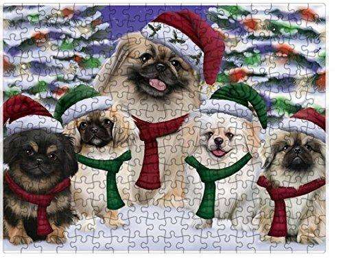 Pekingese Dog Christmas Family Portrait in Holiday Scenic Background Puzzle with Photo Tin D144