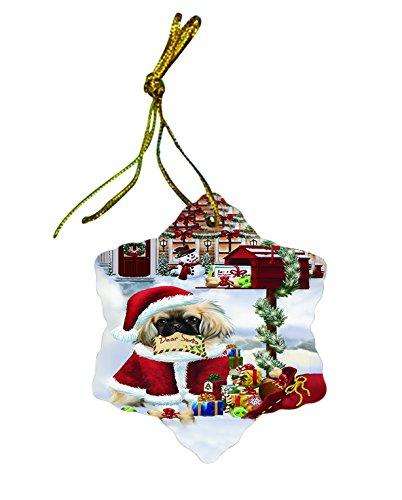 Pekingese Dog Christmas Snowflake Ceramic Ornament