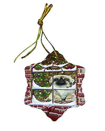 Pekingese Dog Christmas Snowflake Ceramic Ornament