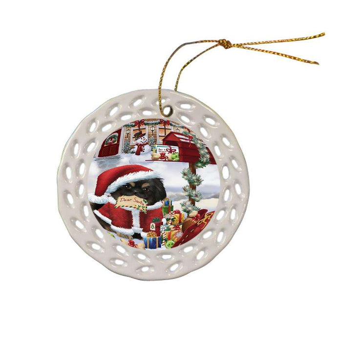 Pekingese Dog Dear Santa Letter Christmas Holiday Mailbox Ceramic Doily Ornament DPOR53911