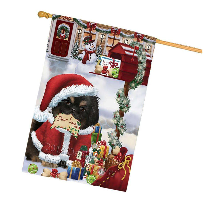 Pekingese Dog Dear Santa Letter Christmas Holiday Mailbox House Flag FLG54109