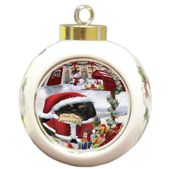 Pekingese Dog Dear Santa Letter Christmas Holiday Mailbox Round Ball Christmas Ornament RBPOR53911