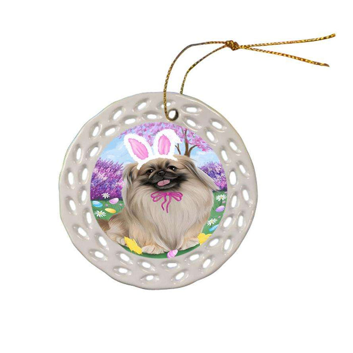 Pekingese Dog Easter Holiday Ceramic Doily Ornament DPOR49194