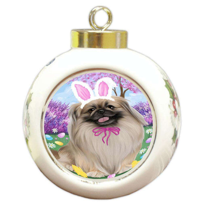 Pekingese Dog Easter Holiday Round Ball Christmas Ornament RBPOR49194