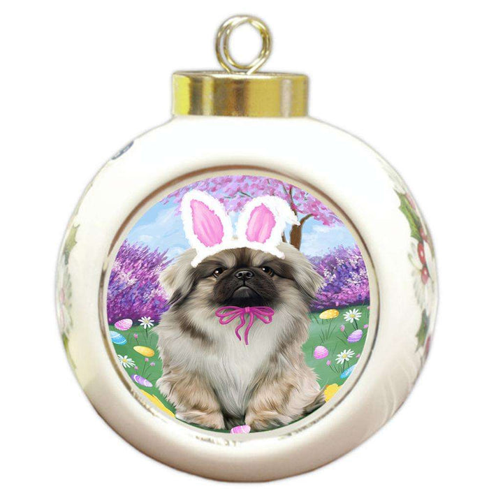 Pekingese Dog Easter Holiday Round Ball Christmas Ornament RBPOR49196