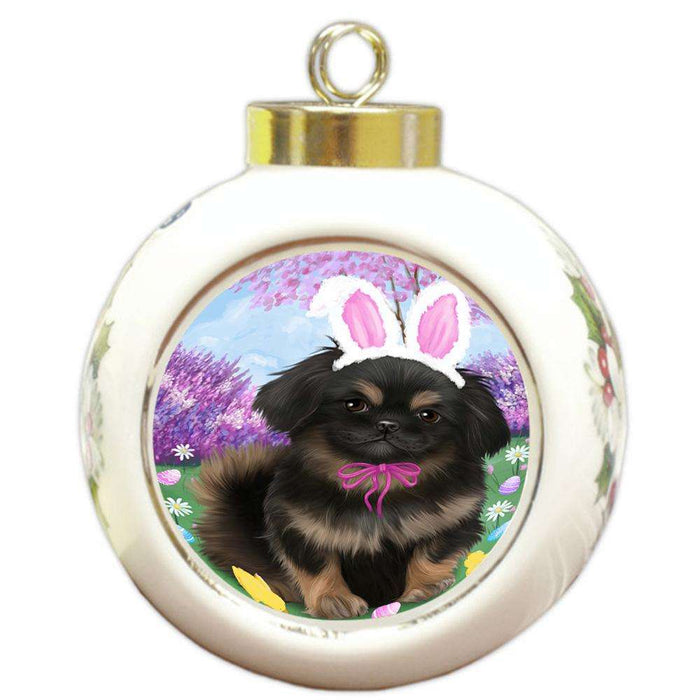 Pekingese Dog Easter Holiday Round Ball Christmas Ornament RBPOR49197