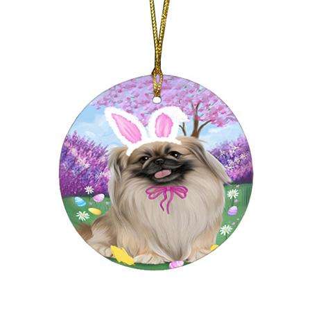 Pekingese Dog Easter Holiday Round Flat Christmas Ornament RFPOR49185
