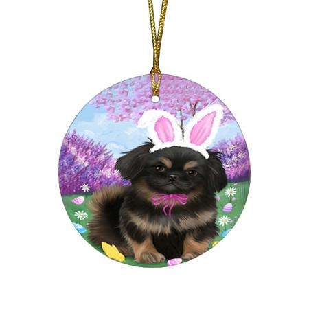Pekingese Dog Easter Holiday Round Flat Christmas Ornament RFPOR49188