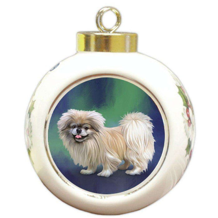 Pekingese Dog Round Ball Christmas Ornament RBPOR48015