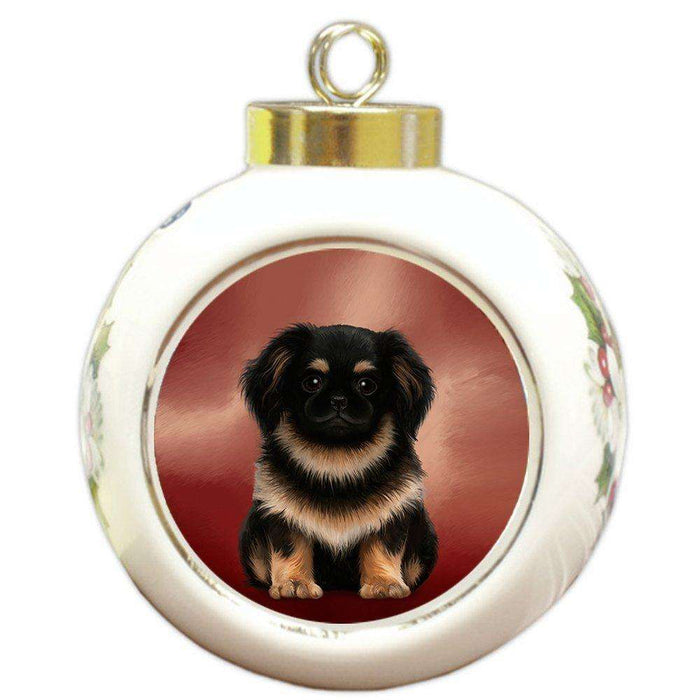 Pekingese Dog Round Ball Christmas Ornament RBPOR48016