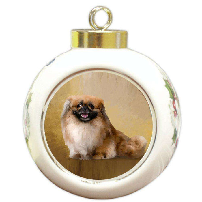 Pekingese Dog Round Ball Christmas Ornament RBPOR48017