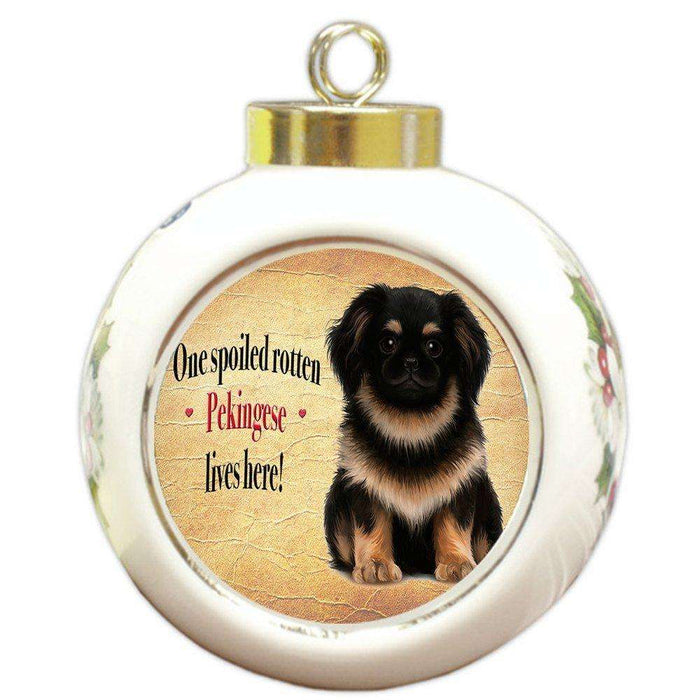 Pekingese Spoiled Rotten Dog Round Ceramic Christmas Ornament