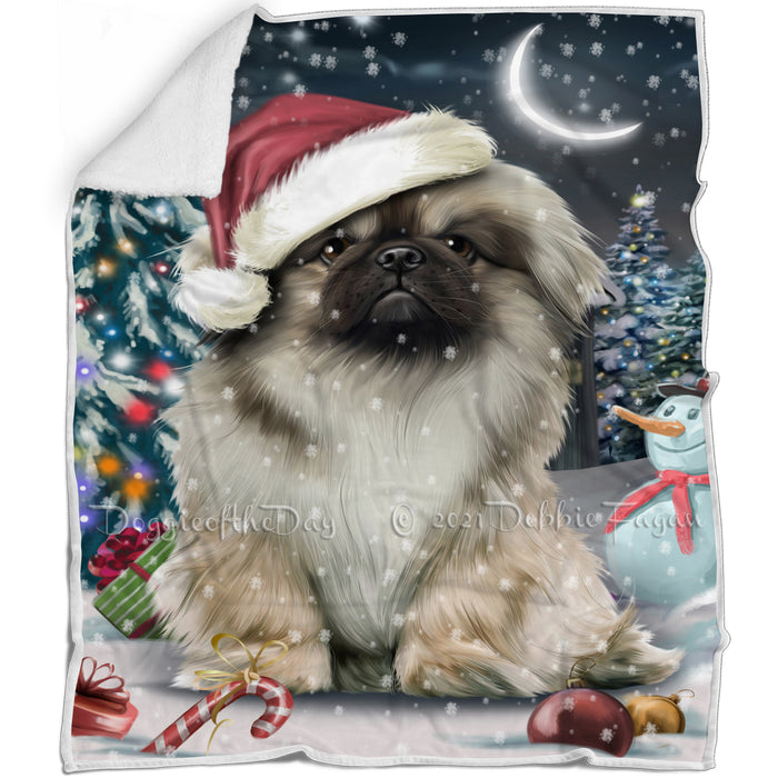 Have a Holly Jolly Christmas Pekingese Dog in Holiday Background Blanket D194