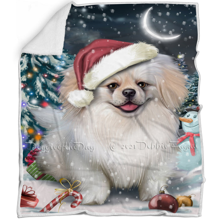 Have a Holly Jolly Christmas Pekingese Dog in Holiday Background Blanket D195