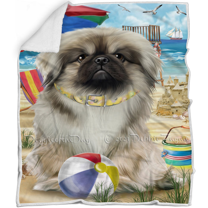 Pet Friendly Beach Pekingese Dog Blanket BLNKT66207
