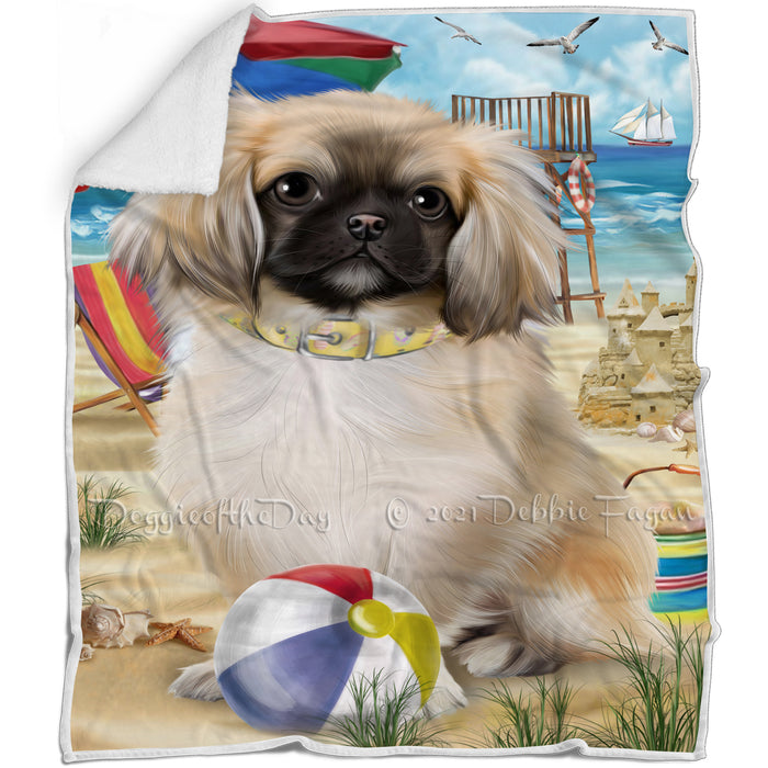 Pet Friendly Beach Pekingese Dog Blanket BLNKT66216