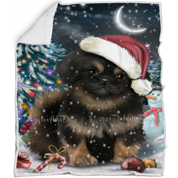 Have a Holly Jolly Christmas Pekingese Dog in Holiday Background Blanket D196