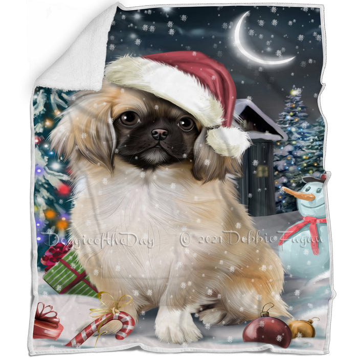 Have a Holly Jolly Christmas Pekingese Dog in Holiday Background Blanket D197