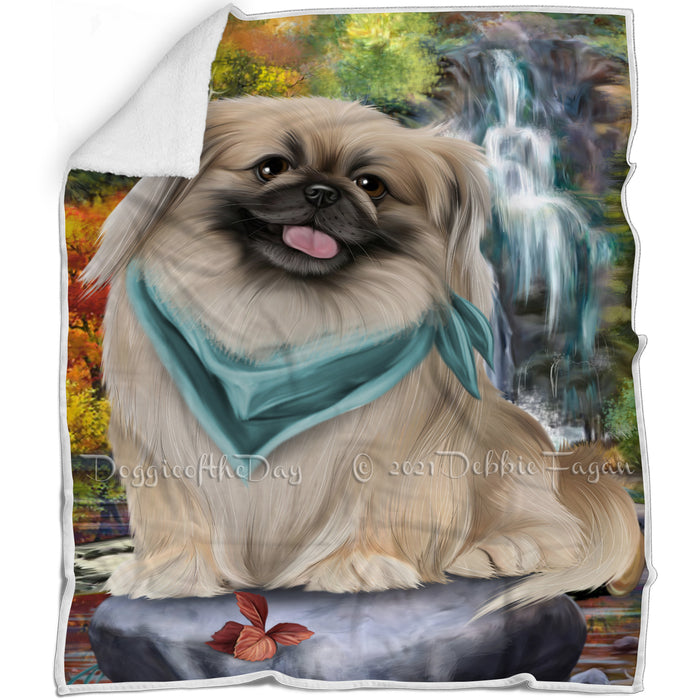 Scenic Waterfall Pekingese Dog Blanket BLNKT60825