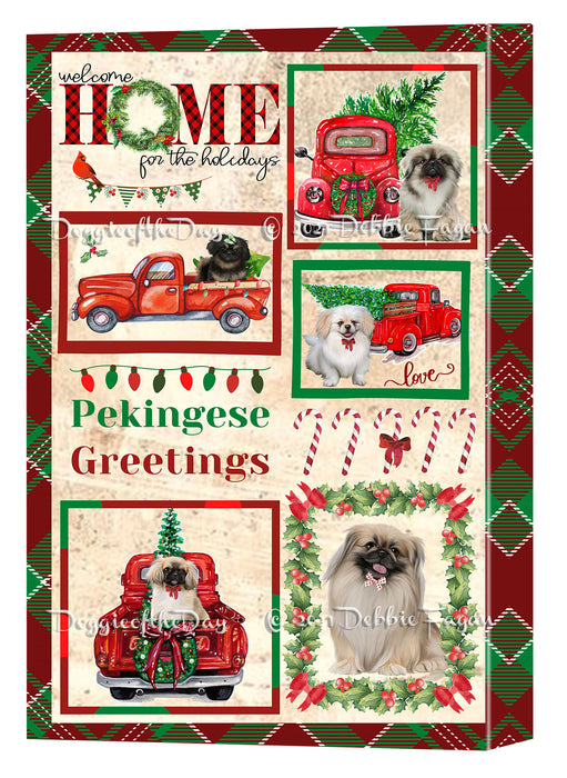 Welcome Home for Christmas Holidays Pekingese Dogs Canvas Wall Art Decor - Premium Quality Canvas Wall Art for Living Room Bedroom Home Office Decor Ready to Hang CVS149732