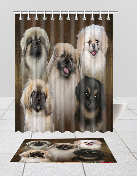 Rustic Pekingese Dogs  Bath Mat and Shower Curtain Combo