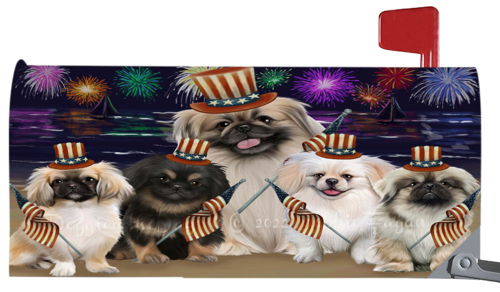 4th of July Independence Day Pekingese Dogs Magnetic Mailbox Cover Both Sides Pet Theme Printed Decorative Letter Box Wrap Case Postbox Thick Magnetic Vinyl Material