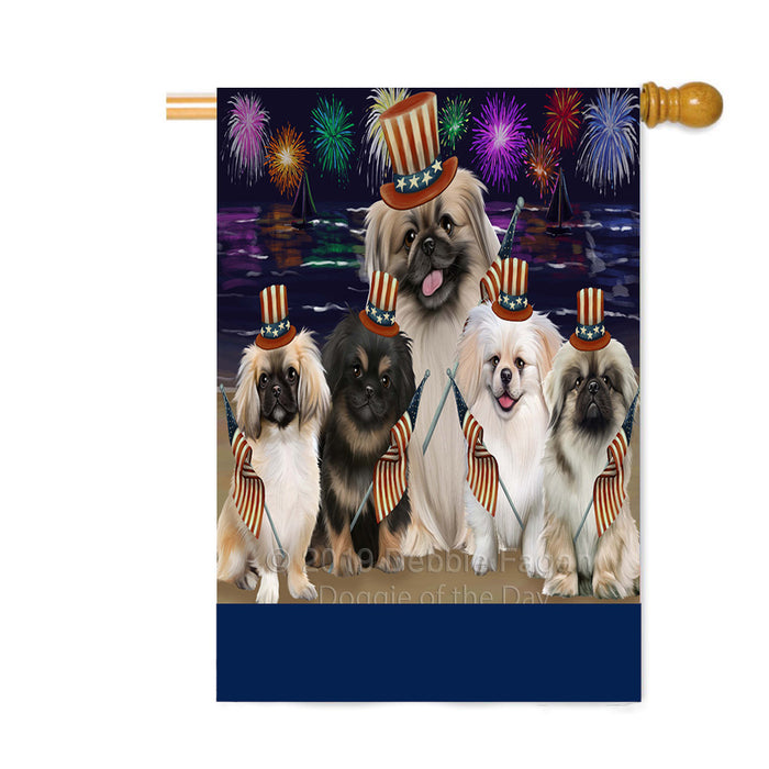 Personalized 4th of July Firework Pekingese Dogs Custom House Flag FLG-DOTD-A58055