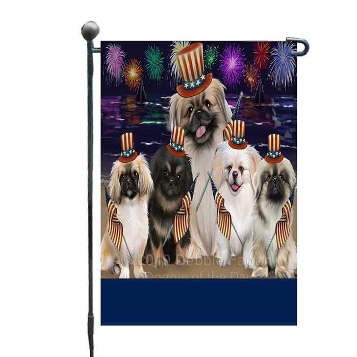 Personalized 4th of July Firework Pekingese Dogs Custom Garden Flags GFLG-DOTD-A57999