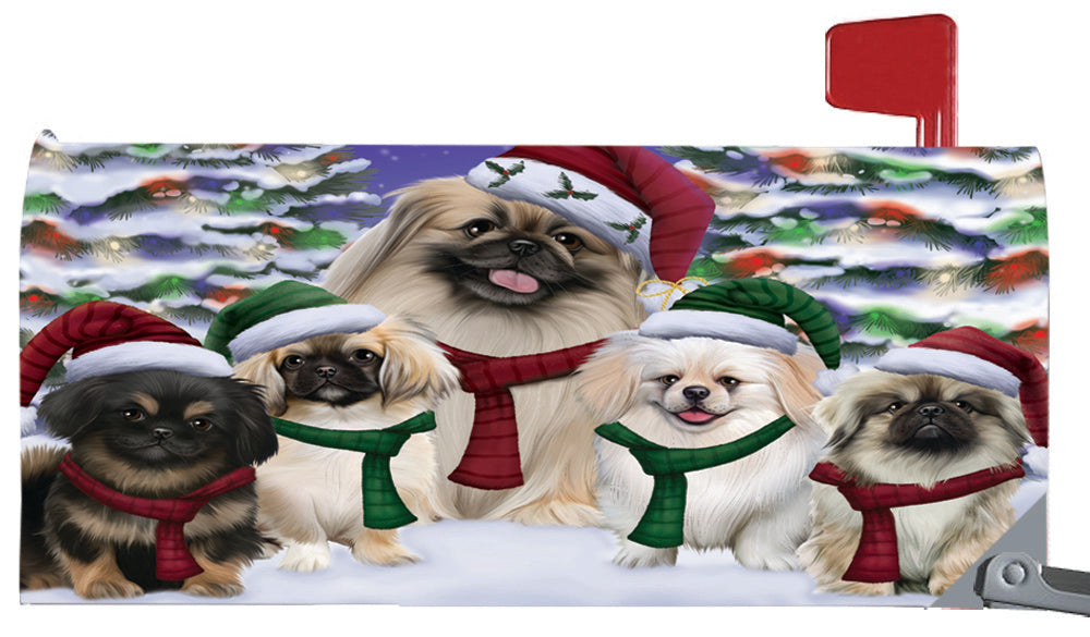 Magnetic Mailbox Cover Pekingeses Dog Christmas Family Portrait in Holiday Scenic Background MBC48239
