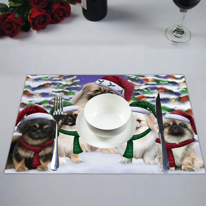 Pekingese Dogs Christmas Family Portrait in Holiday Scenic Background Placemat