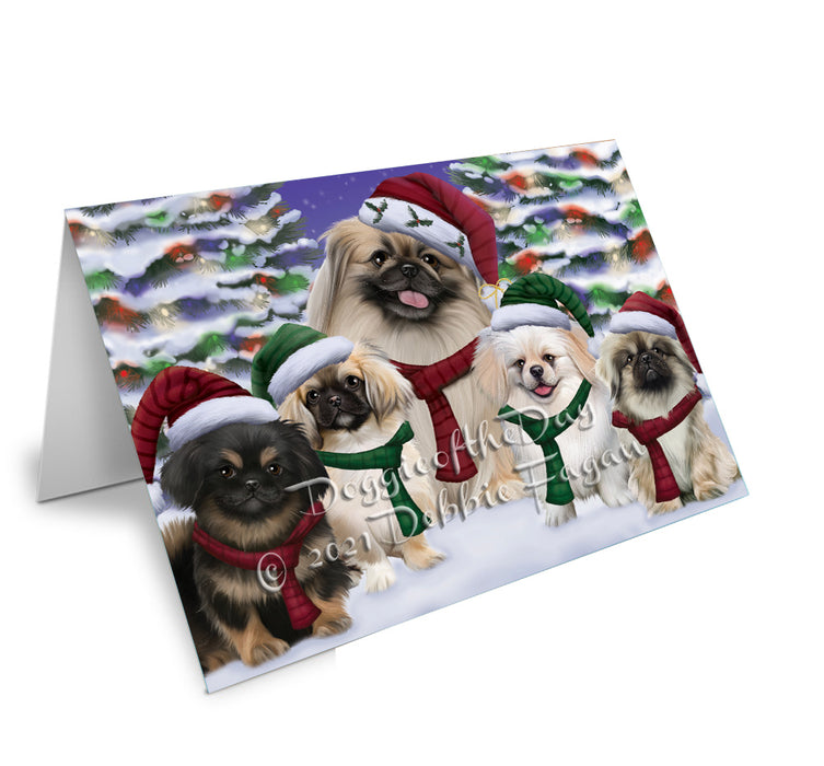 Christmas Family Portrait Pekingese Dog Handmade Artwork Assorted Pets Greeting Cards and Note Cards with Envelopes for All Occasions and Holiday Seasons