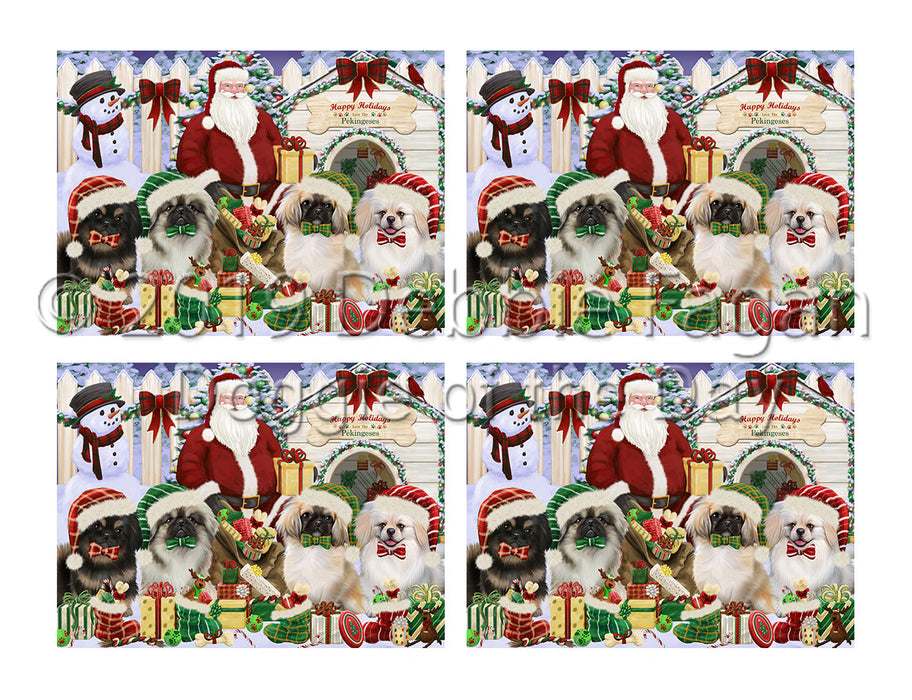 Happy Holidays Christmas Pekingese Dogs House Gathering Placemat
