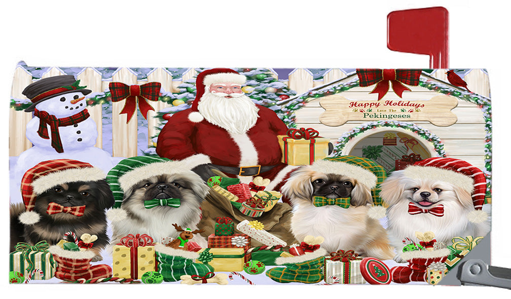Happy Holidays Christmas Pekingese Dogs House Gathering 6.5 x 19 Inches Magnetic Mailbox Cover Post Box Cover Wraps Garden Yard Décor MBC48830