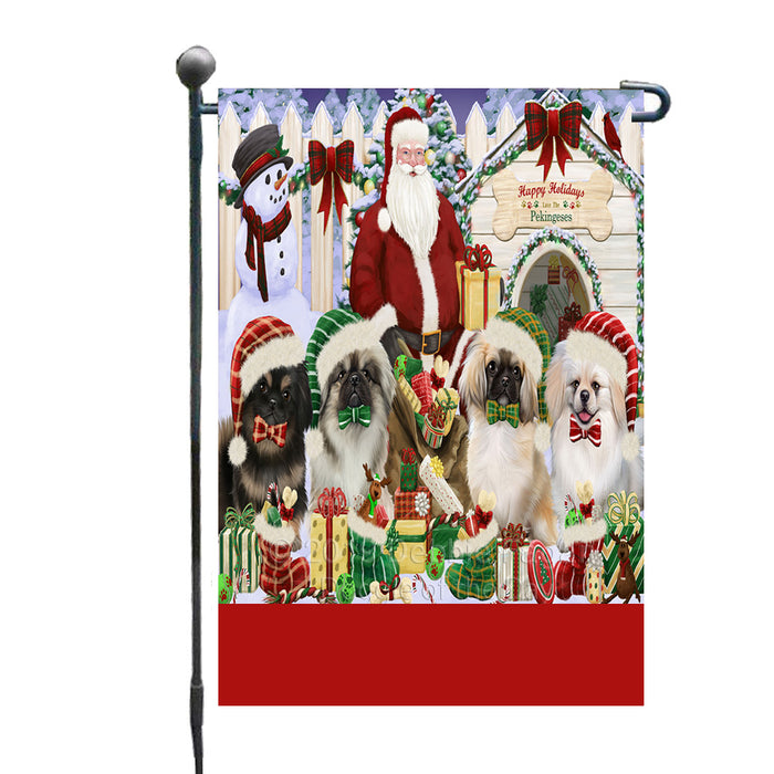 Personalized Happy Holidays Christmas Pekingese Dogs House Gathering Custom Garden Flags GFLG-DOTD-A58541