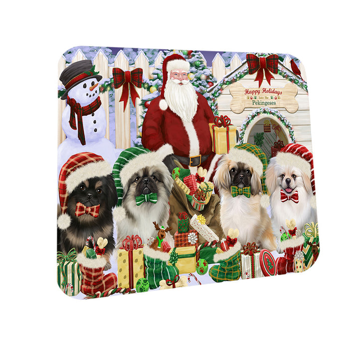 Happy Holidays Christmas Pekingeses Dog House Gathering Coasters Set of 4 CSTA58039