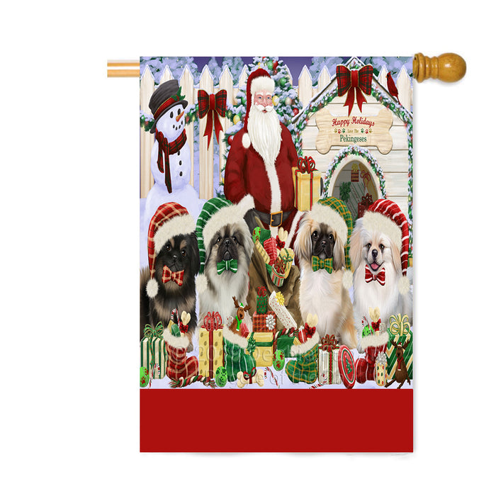 Personalized Happy Holidays Christmas Pekingese Dogs House Gathering Custom House Flag FLG-DOTD-A58597