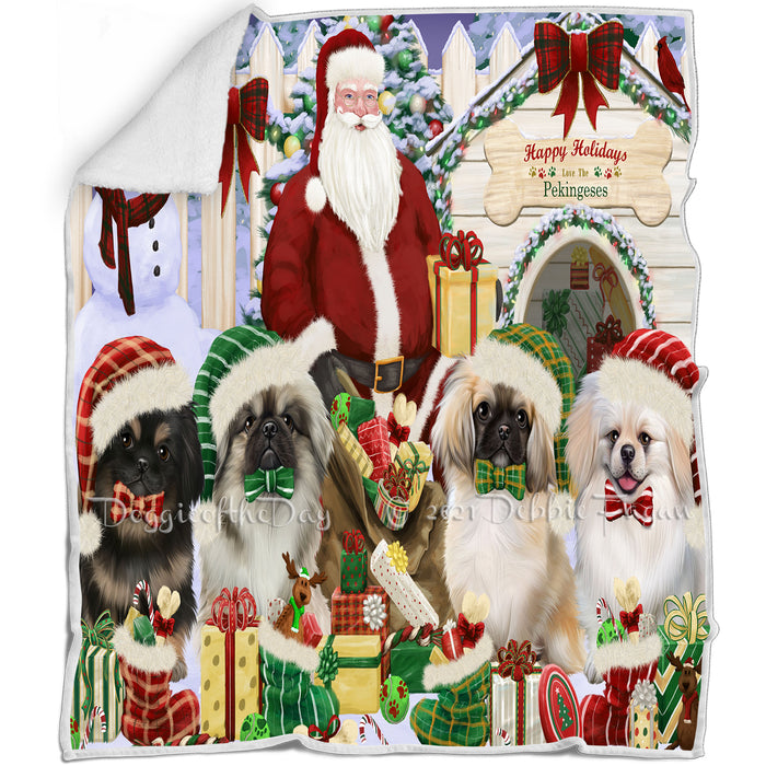 Happy Holidays Christmas Pekingeses Dog House Gathering Blanket BLNKT85548