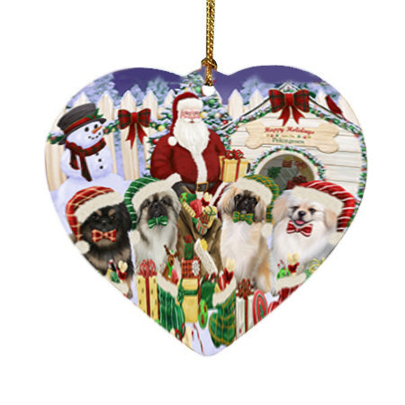 Happy Holidays Christmas Pekingeses Dog House Gathering Heart Christmas Ornament HPORA58509
