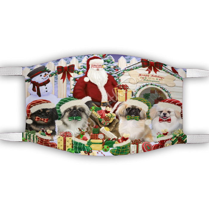 Happy Holidays Christmas Pekingese Dogs House Gathering Face Mask FM48266