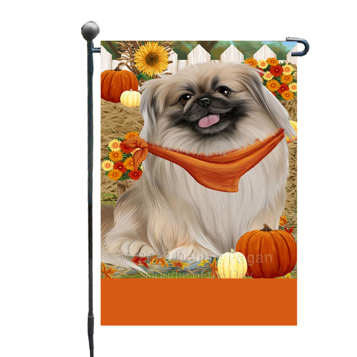 Personalized Fall Autumn Greeting Pekingese Dog with Pumpkins Custom Garden Flags GFLG-DOTD-A61984