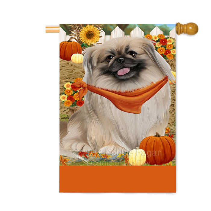 Personalized Fall Autumn Greeting Pekingese Dog with Pumpkins Custom House Flag FLG-DOTD-A62040