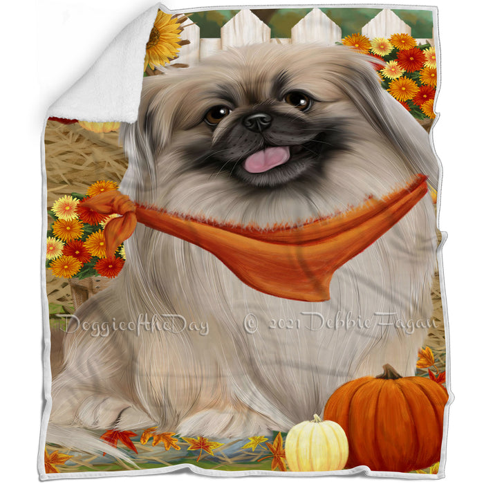 Fall Autumn Greeting Pekingese Dog with Pumpkins Blanket BLNKT73164